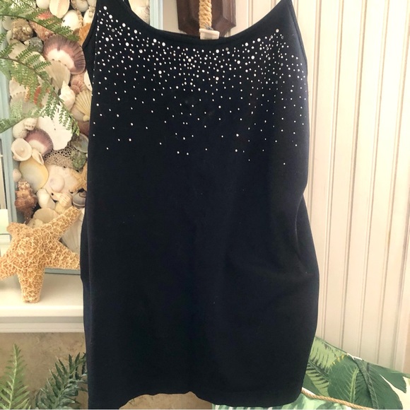 Rhinestone & Silver Studded Black + White Cami Tanks 2X/3X Plus Size - Picture 4 of 7
